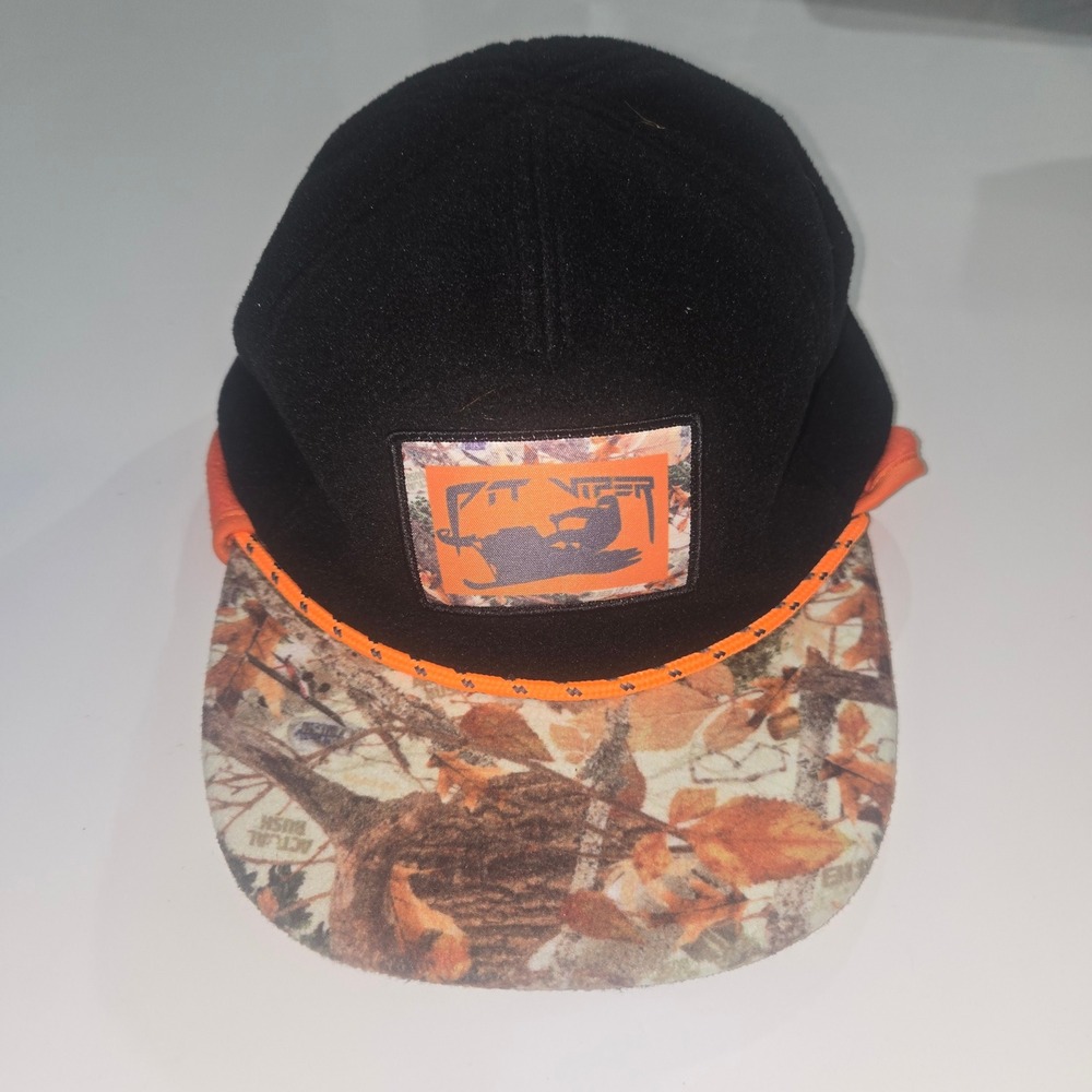 Pit Viper Speed Fleece Hat Black Orange RealTree Camo Ear Flaps Snowmobile Cap
